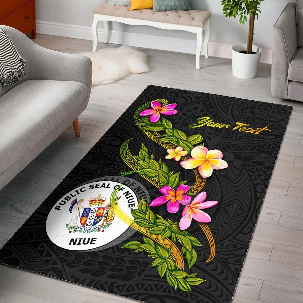 Niue Polynesian Custom Personalised Area Rug - Plumeria Tribal - Vibe Hoodie Shop