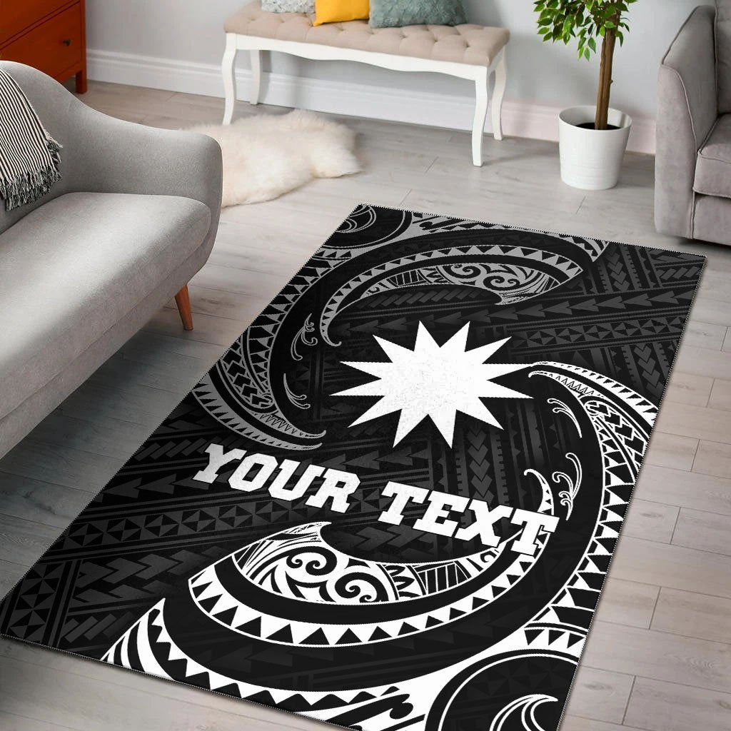 Nauru Polynesian Custom Personalised Area Rug - White Tribal Wave - Vibe Hoodie Shop