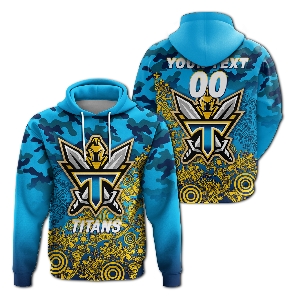 (Custom Personalised) Titans Rugby ANZAC Day Camouflage Indigenous Art Hoodie - LT12 - Vibe Hoodie Shop