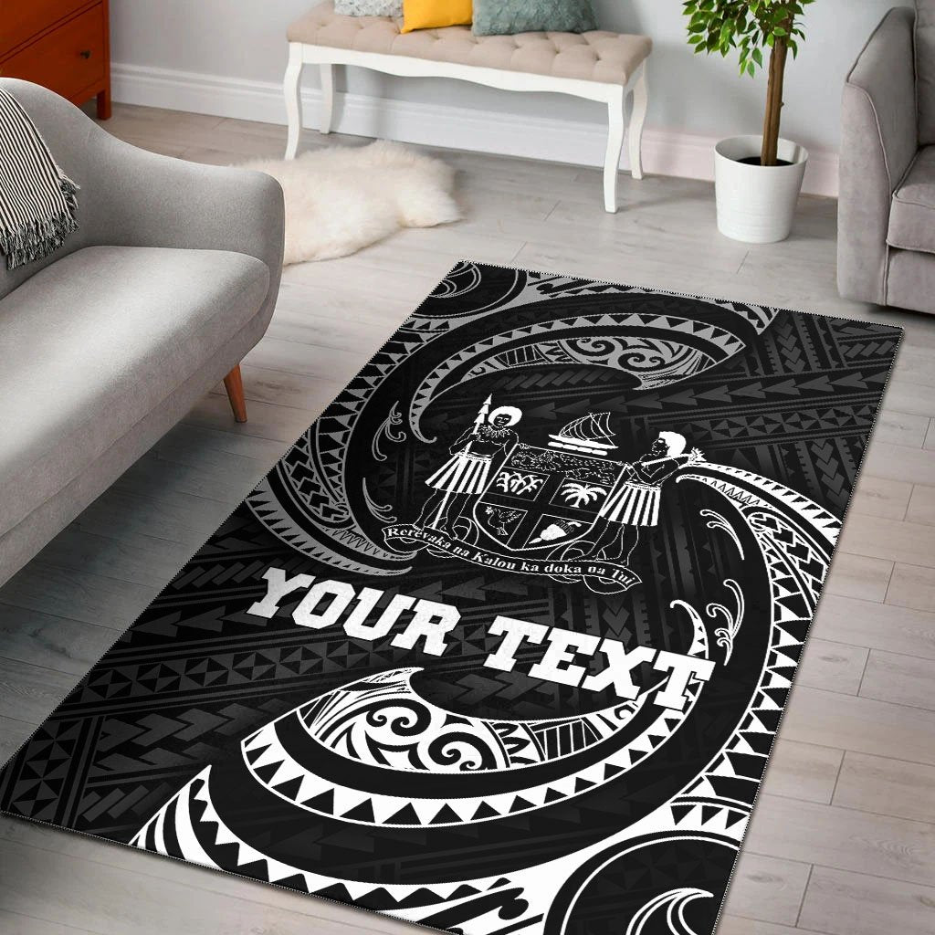Fiji Polynesian Custom Personalised Area Rug - White Tribal Wave - Vibe Hoodie Shop