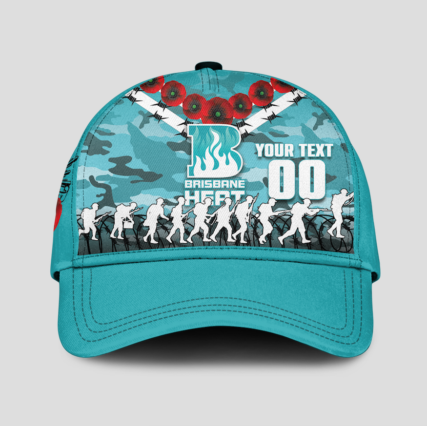 (Custom Personalised) Brisbane Heat ANZAC 2022 Caps Camouflage With Poppy - - Vibe Hoodie Shop