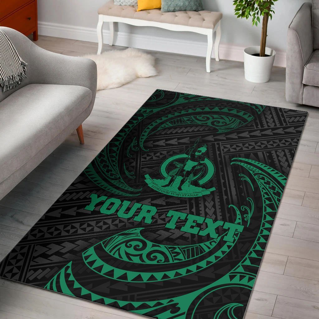 Vanuatu Polynesian Custom Personalised Area Rug - Green Tribal Wave - Vibe Hoodie Shop