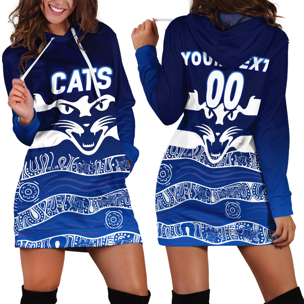 (Custom Personalised) Cats Aboriginal Art Football Geelong Hoodie Dress - - Vibe Hoodie Shop