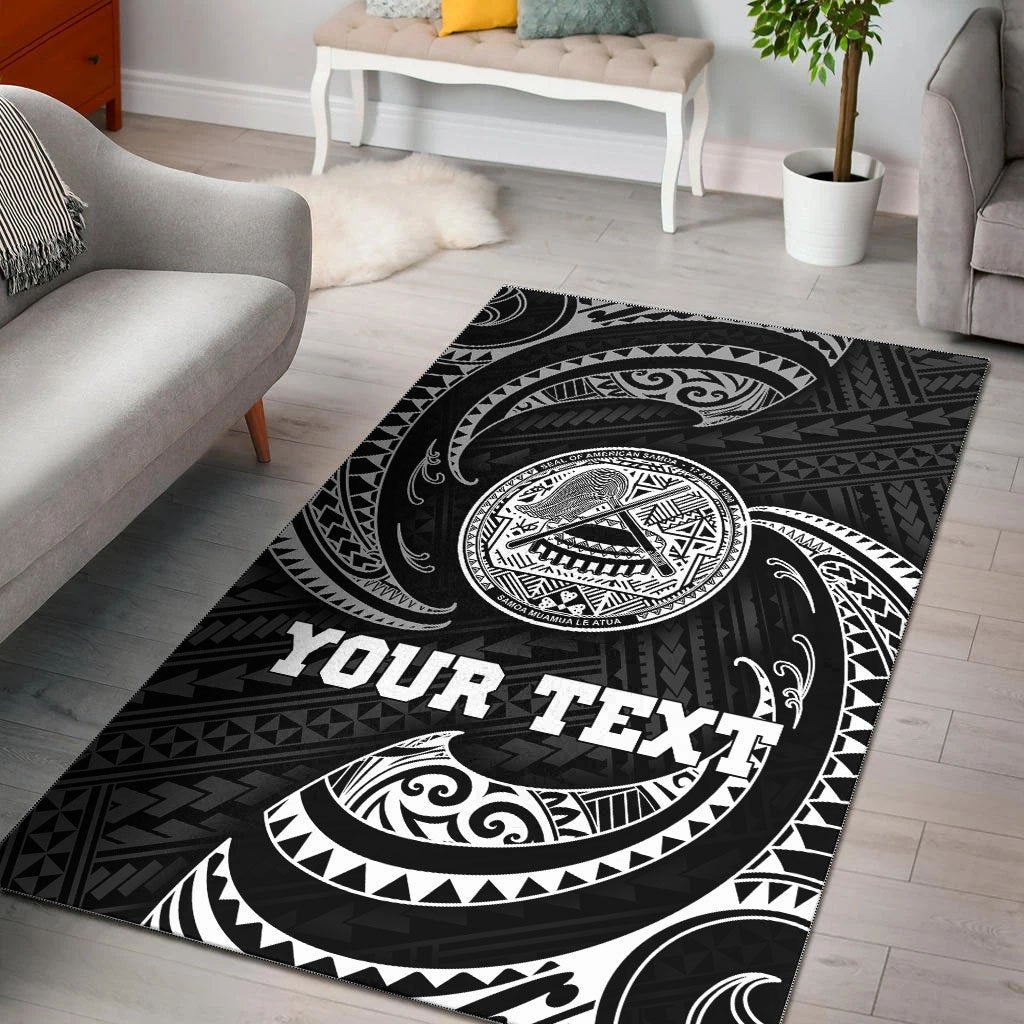 American Samoa Polynesian Custom Personalised Area Rug - White Tribal Wave - Vibe Hoodie Shop