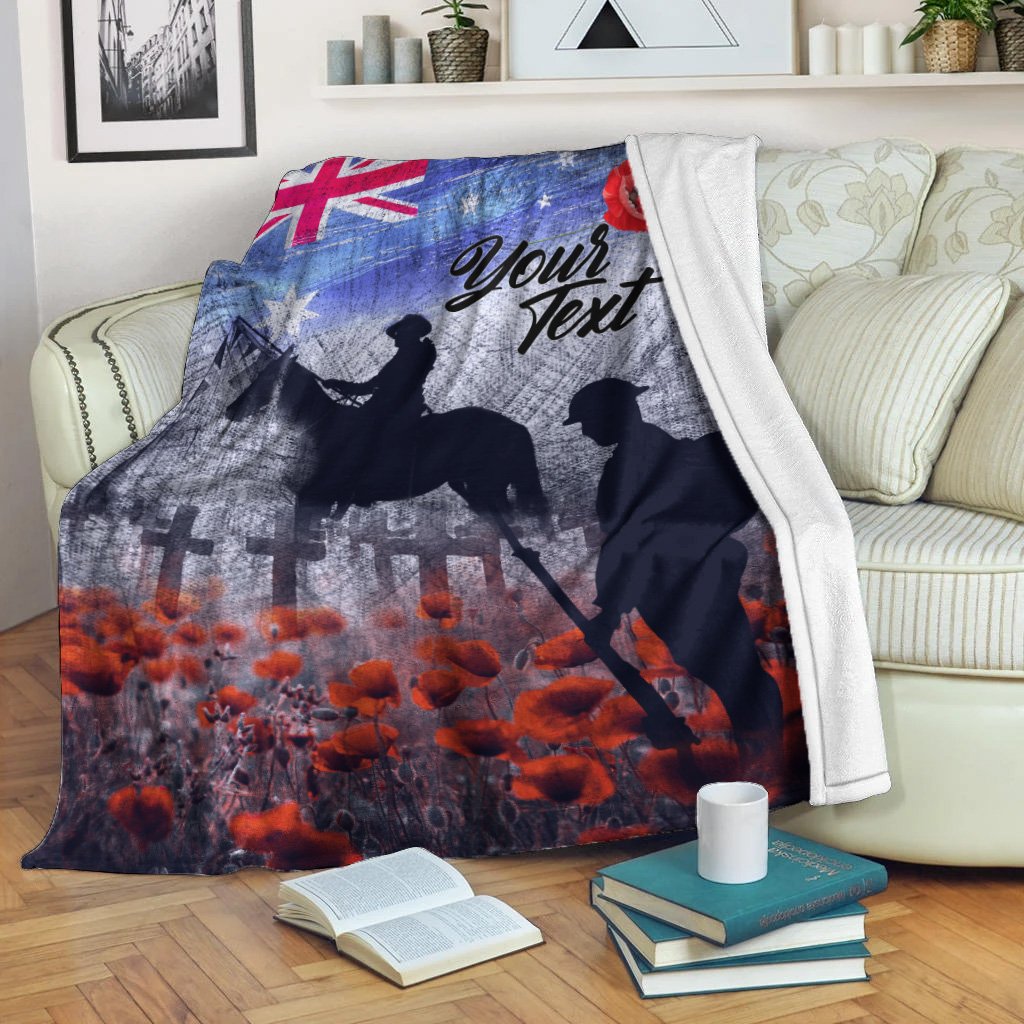(Custom Text) ANZAC Day Blanket - Lest We Forget Vintage Poppies - Vibe Hoodie Shop