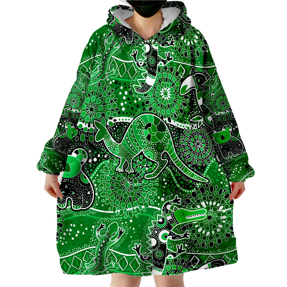 Aboriginal Animal And Dot Acrylic Paint Ver.01 Wearable Blanket Hoodie - Vibe Hoodie Shop