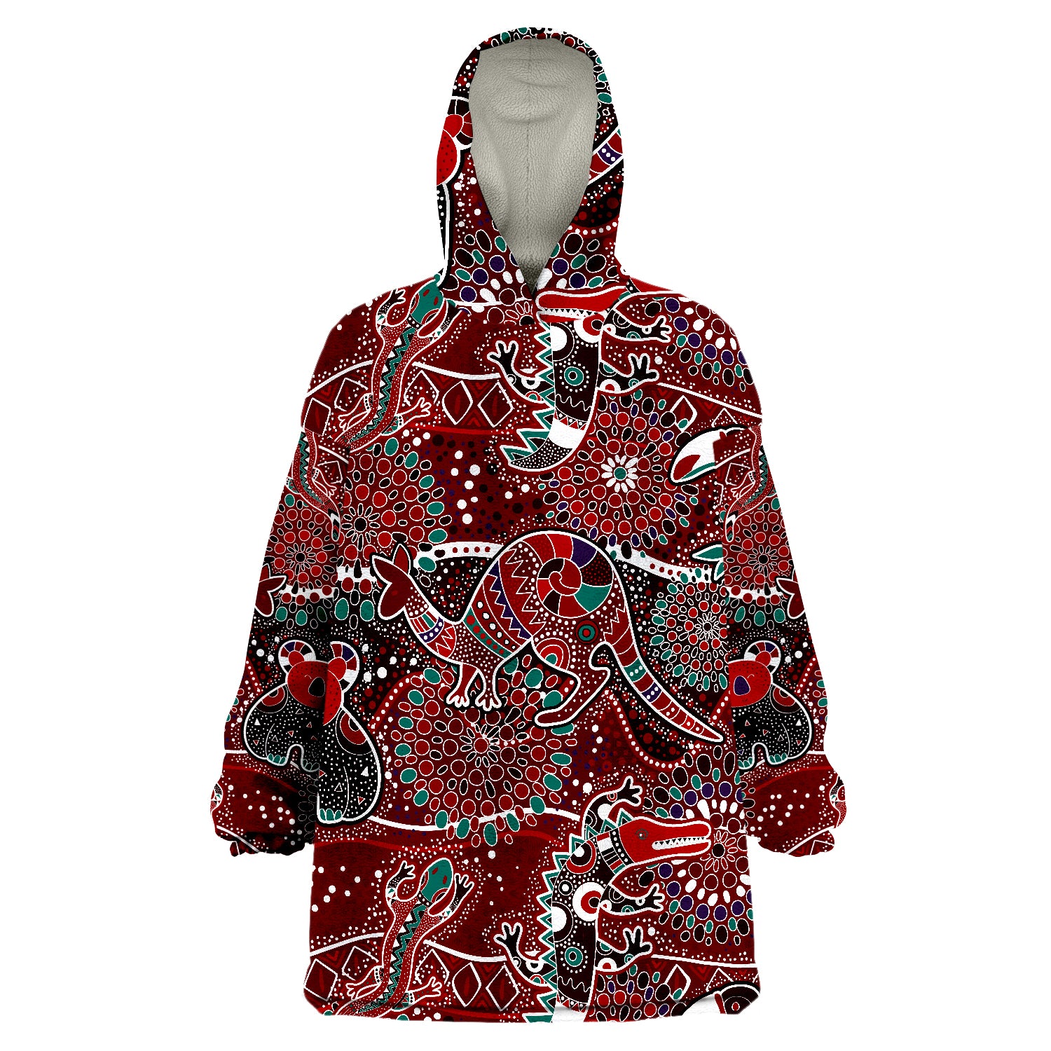 Aboriginal Animal And Dot Acrylic Paint Ver.02 Wearable Blanket Hoodie - Vibe Hoodie Shop