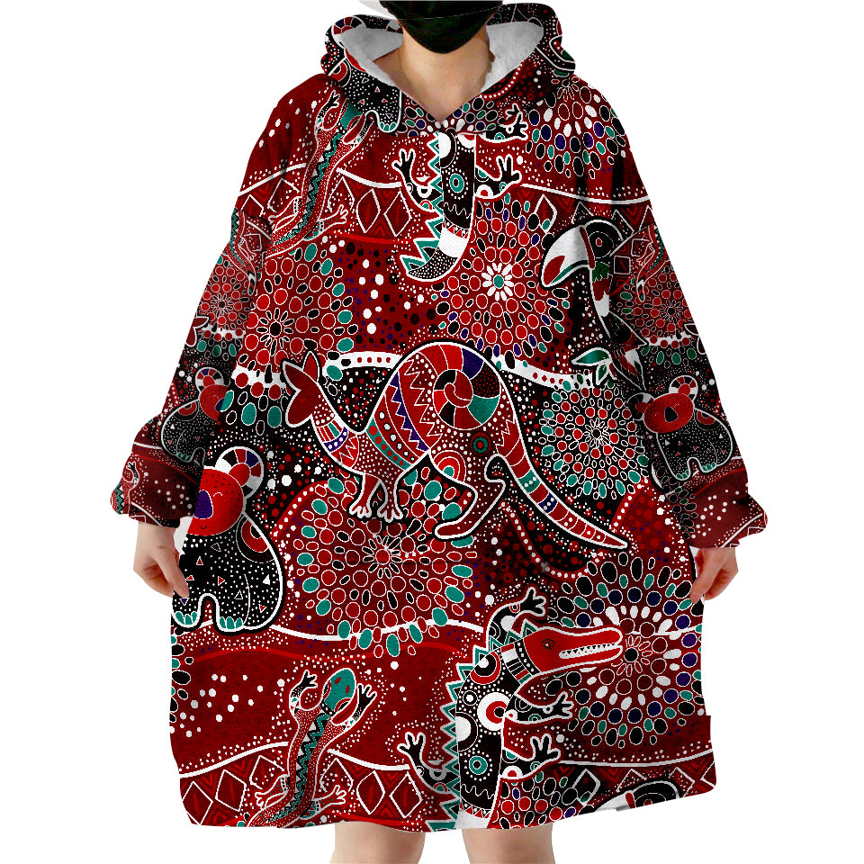 Aboriginal Animal And Dot Acrylic Paint Ver.02 Wearable Blanket Hoodie - Vibe Hoodie Shop