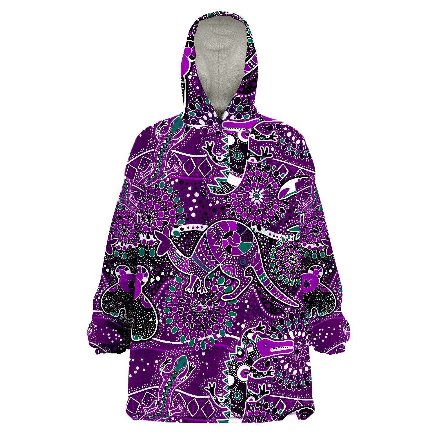 Aboriginal Animal And Dot Acrylic Paint Ver.03 Wearable Blanket Hoodie - Vibe Hoodie Shop