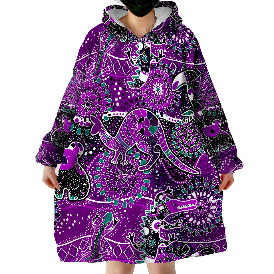 Aboriginal Animal And Dot Acrylic Paint Ver.03 Wearable Blanket Hoodie - Vibe Hoodie Shop