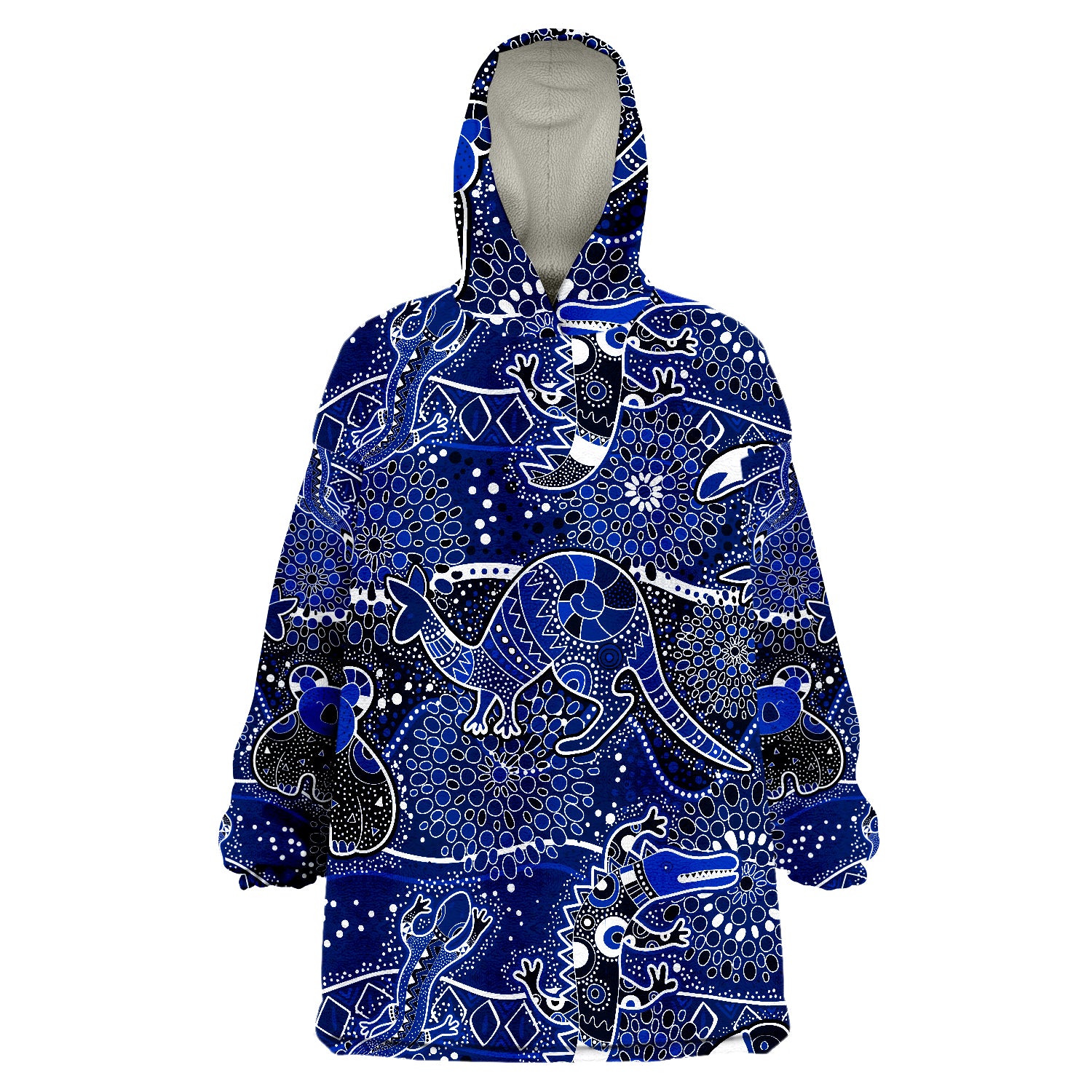 Aboriginal Animal And Dot Acrylic Paint Ver.04 Wearable Blanket Hoodie - Vibe Hoodie Shop