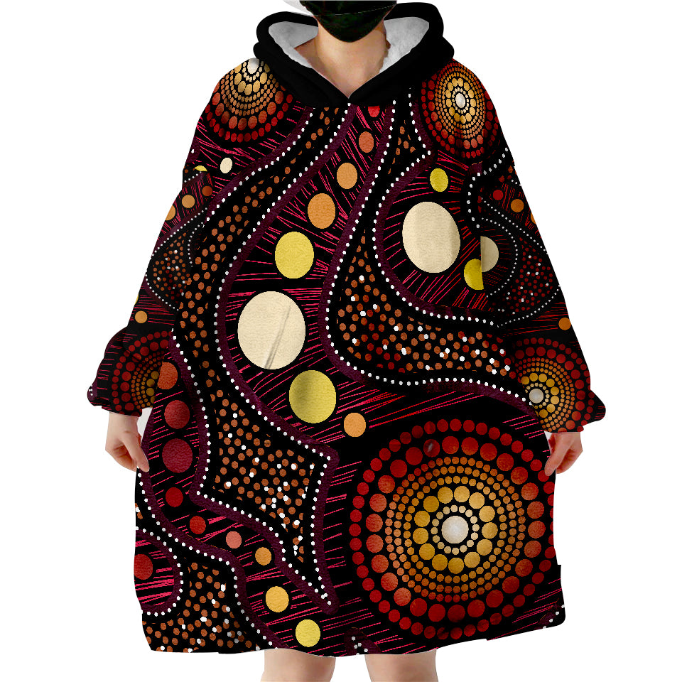 Aboriginal Art Ver.01 Wearable Blanket Hoodie - Vibe Hoodie Shop