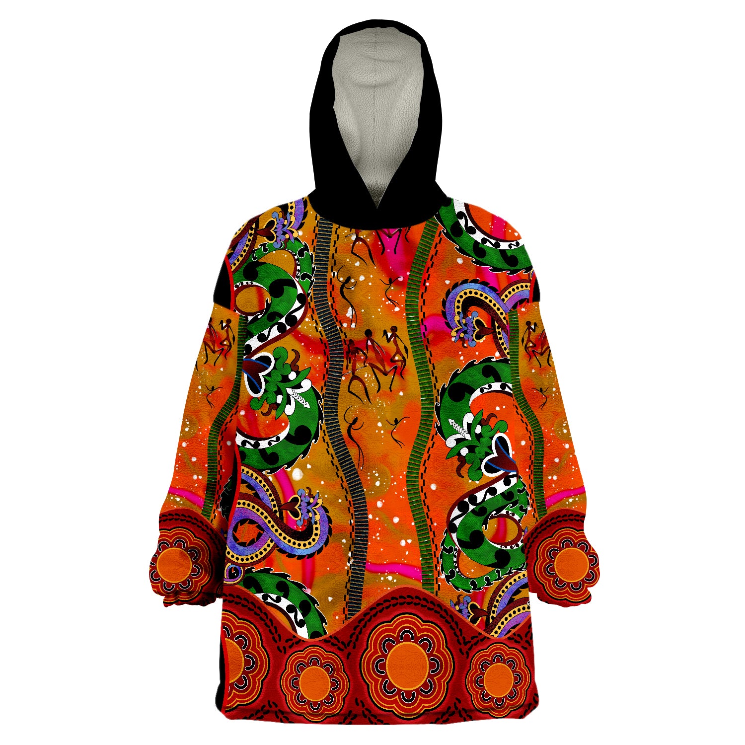 Aboriginal Aussie Indigenous Patterns Orange Wearable Blanket Hoodie - Vibe Hoodie Shop