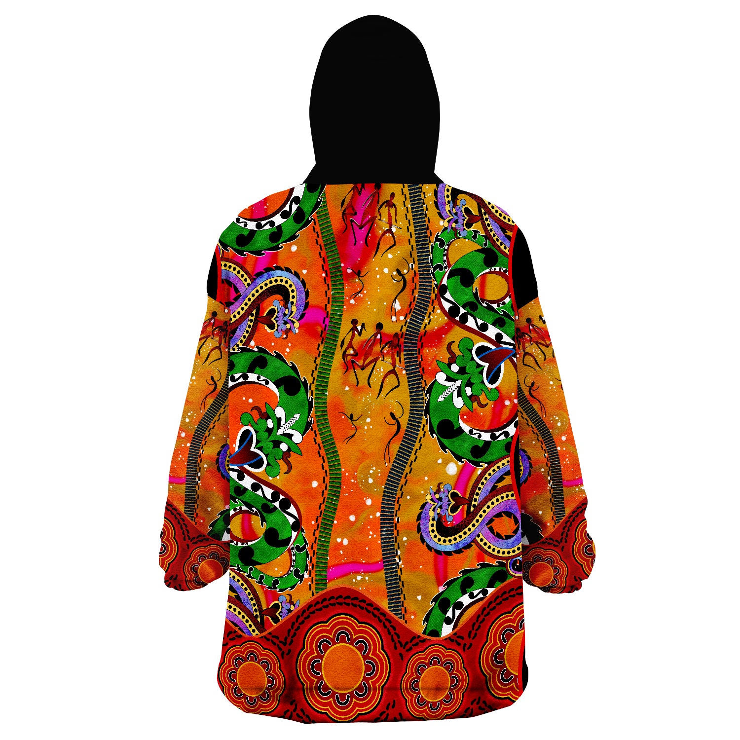 Aboriginal Aussie Indigenous Patterns Orange Wearable Blanket Hoodie - Vibe Hoodie Shop