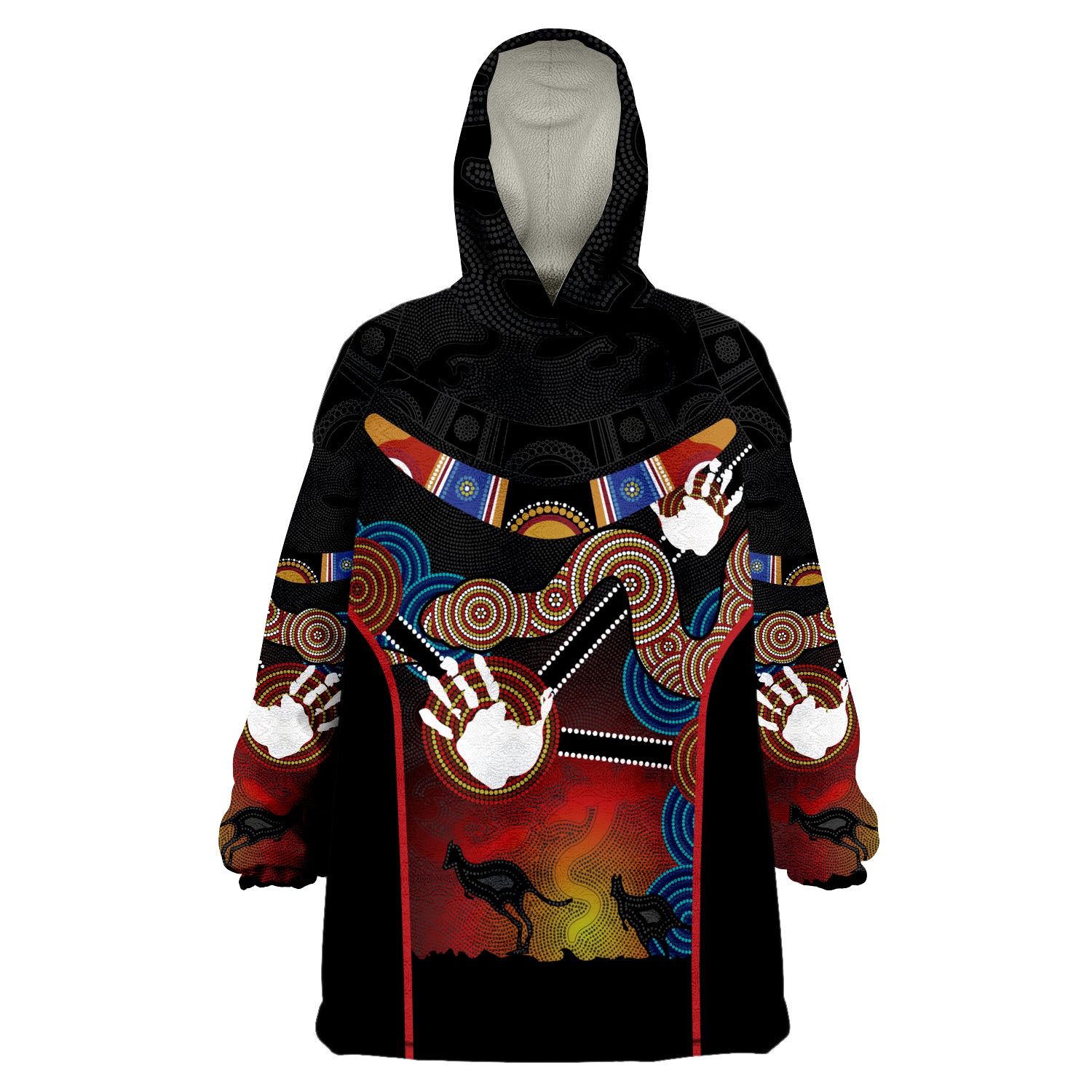 Aboriginal Australian Boomerang and Snake Indigenous Art Ver.01 Wearable Blanket Hoodie - Vibe Hoodie Shop