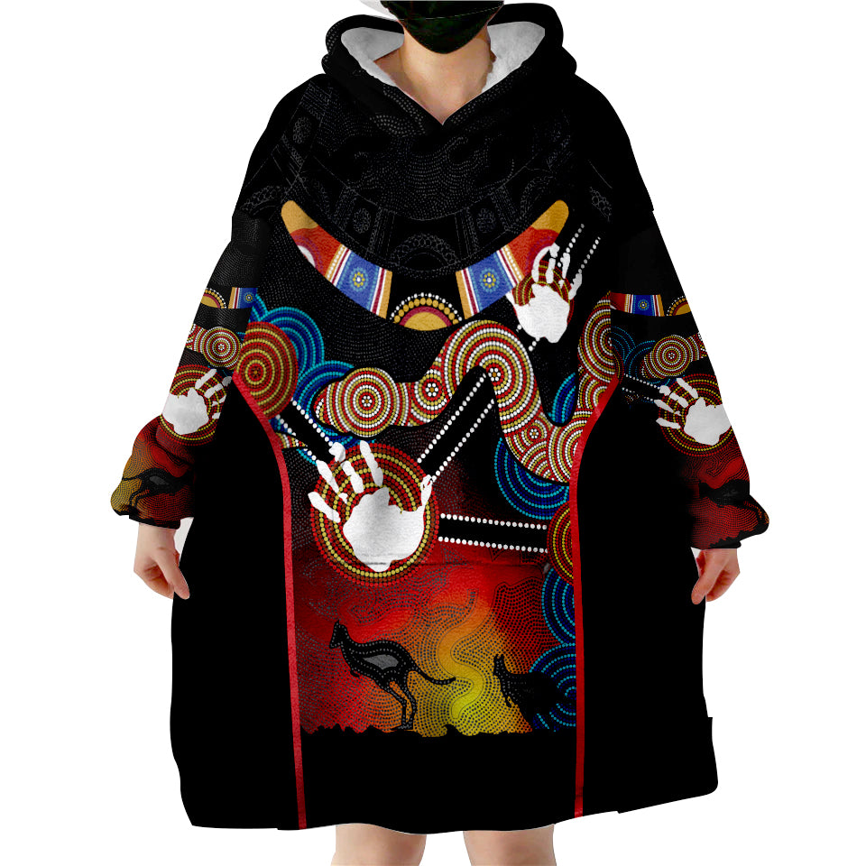 Aboriginal Australian Boomerang and Snake Indigenous Art Ver.01 Wearable Blanket Hoodie - Vibe Hoodie Shop