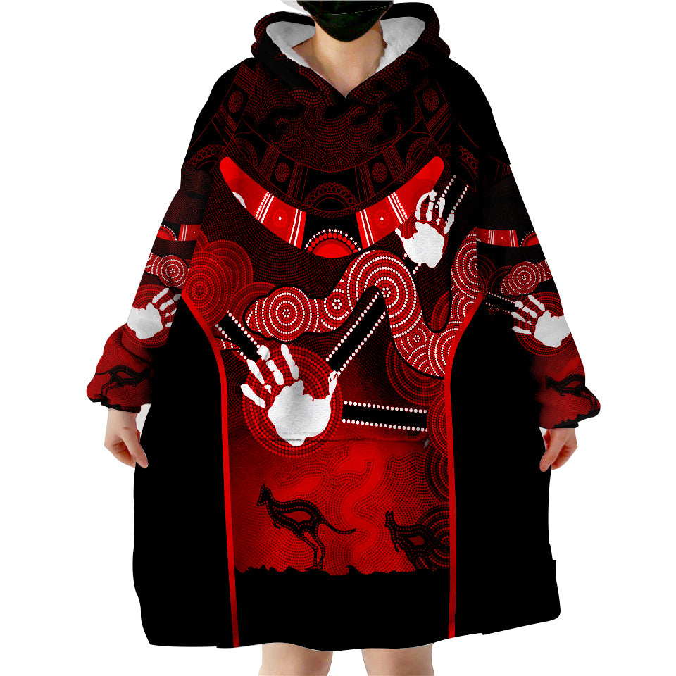 Aboriginal Australian Boomerang and Snake Indigenous Art Ver.05 Wearable Blanket Hoodie - Vibe Hoodie Shop