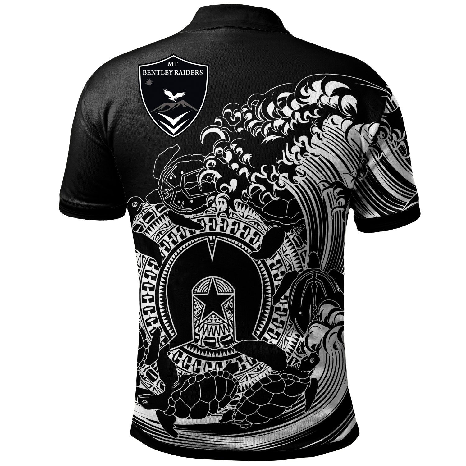 (D.O.D & D.O.B) Aboriginal Polo Shirt Torres Strait Islands in Wave - Black MT Bentley Raiders - Vibe Hoodie Shop