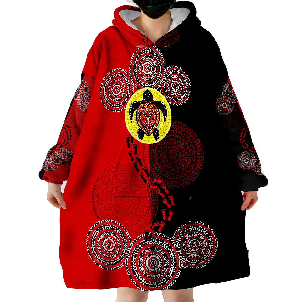 Aboriginal Dot Painting Turtle Aboriginal Flag Style Wearable Blanket Hoodie - Vibe Hoodie Shop