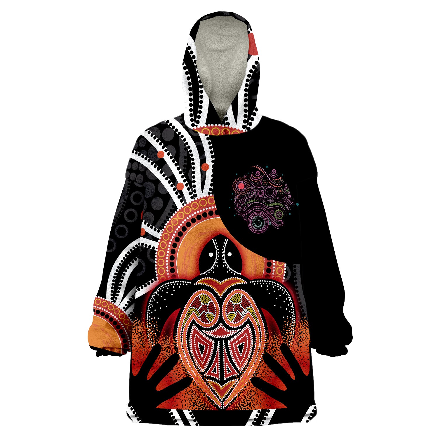 Aboriginal In My Heart Hand With Turtle Wearable Blanket Hoodie - Vibe Hoodie Shop