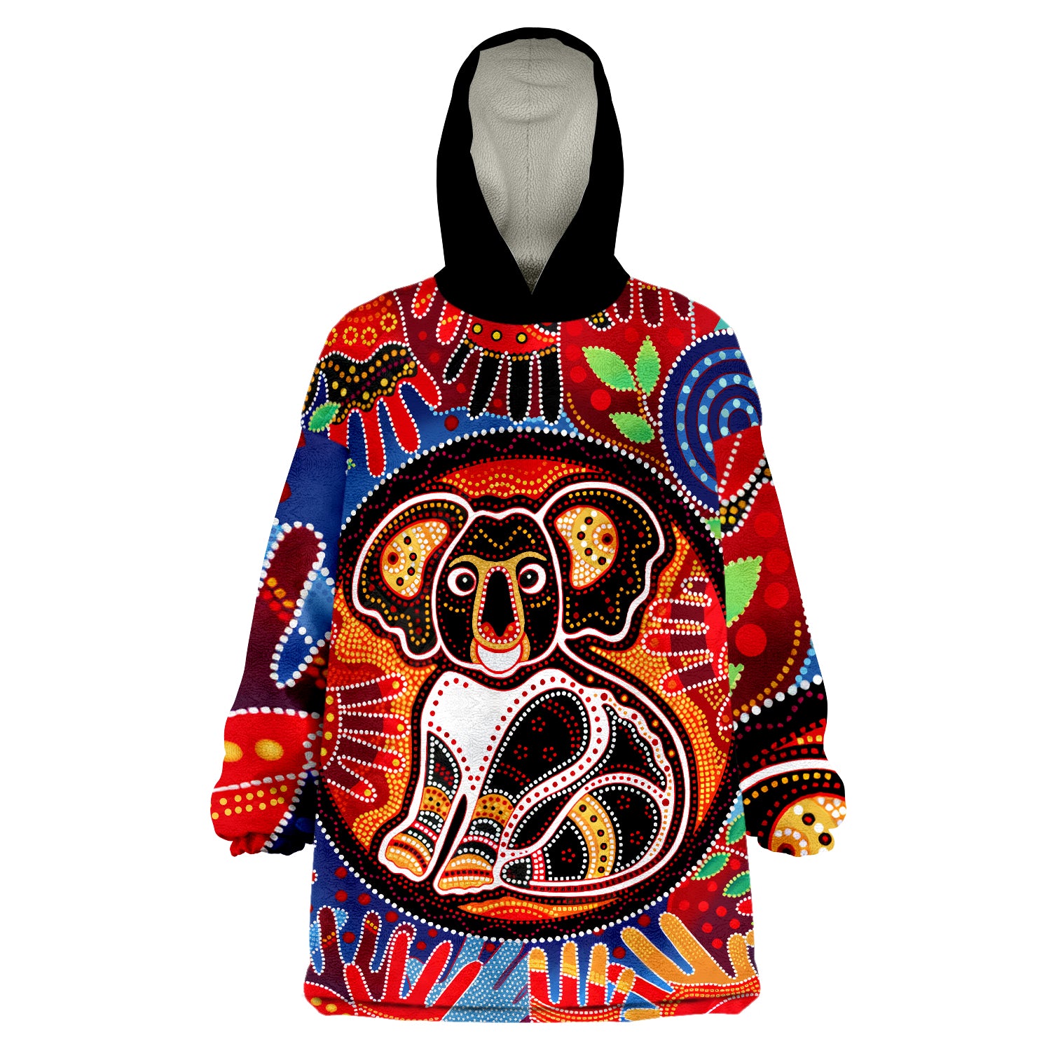 Aboriginal Koala and Hand Art Dot Painting Wearable Blanket Hoodie - Vibe Hoodie Shop