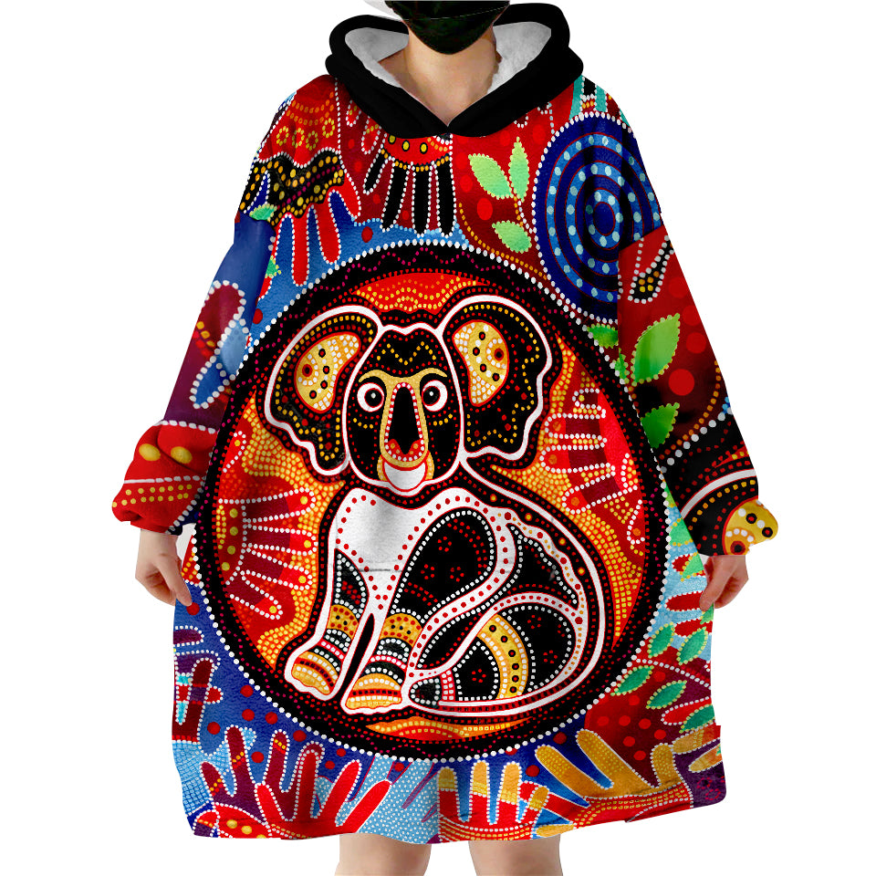 Aboriginal Koala and Hand Art Dot Painting Wearable Blanket Hoodie - Vibe Hoodie Shop