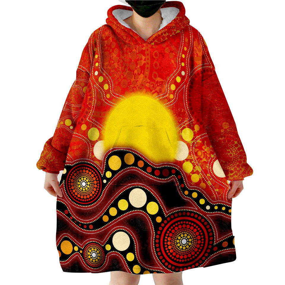 Aboriginal Lives Matter Flag Dot Painting Art Wearable Blanket Hoodie - Vibe Hoodie Shop