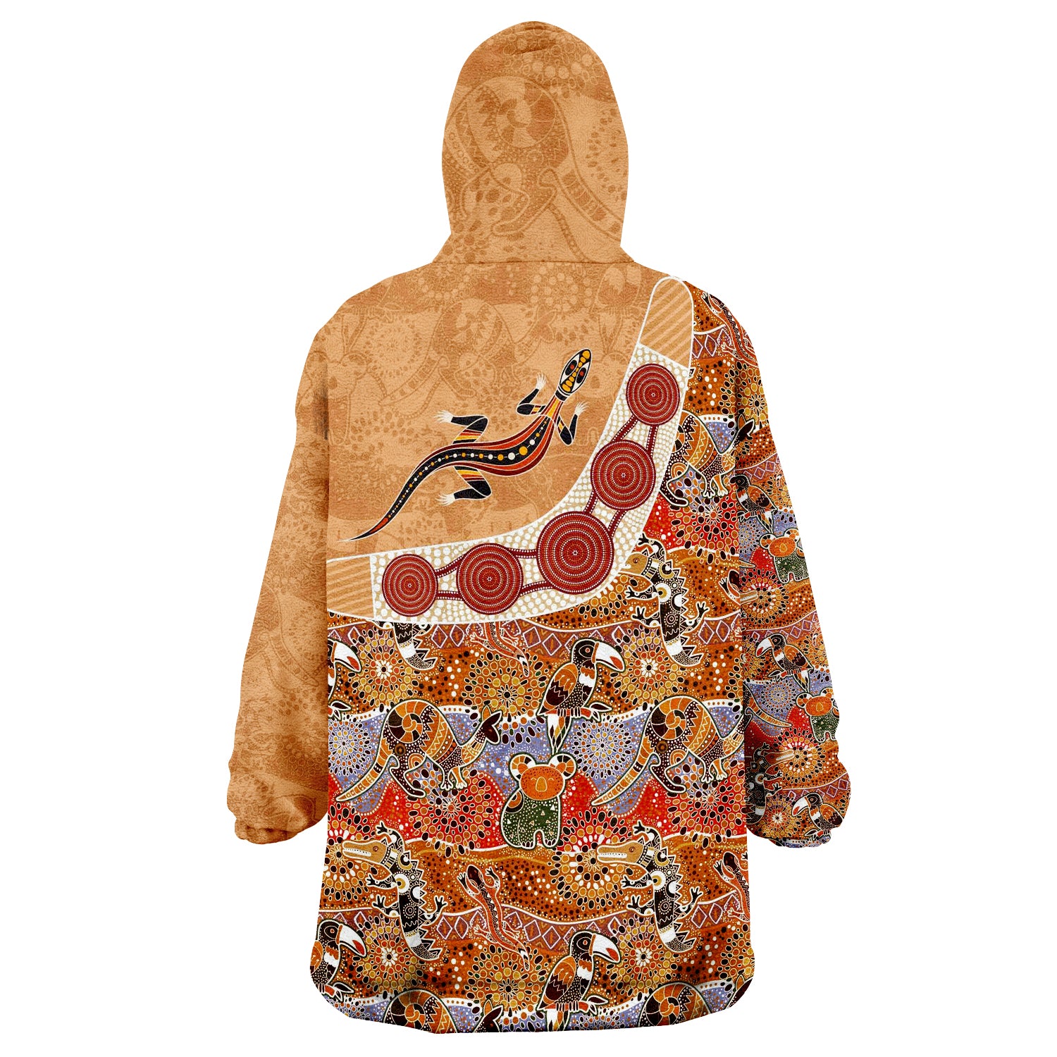 Aboriginal Lizard Patterns Boomerang Circle Dot Painting Ver.01 Wearable Blanket Hoodie - Vibe Hoodie Shop