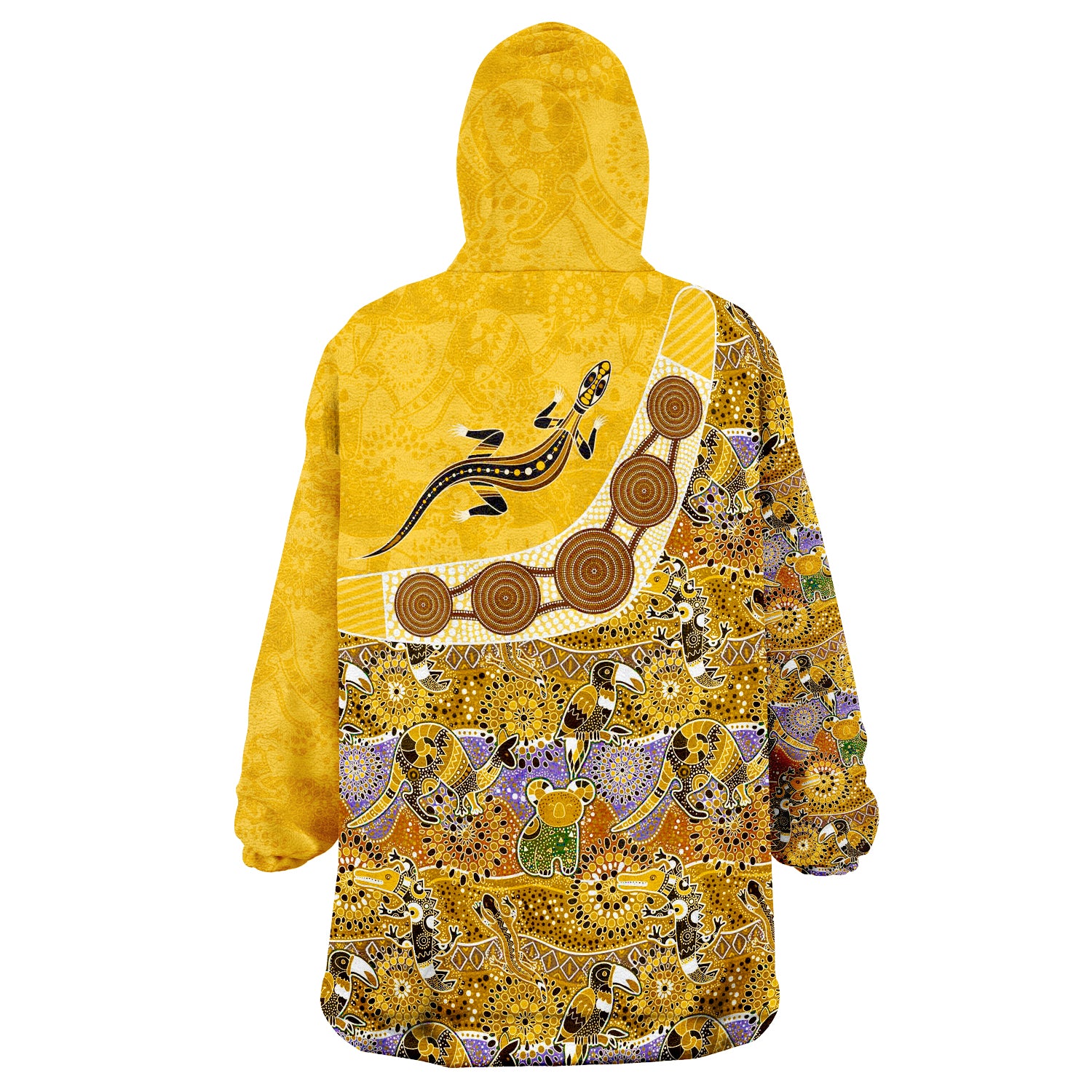 Aboriginal Lizard Patterns Boomerang Circle Dot Painting Ver.02 Wearable Blanket Hoodie - Vibe Hoodie Shop