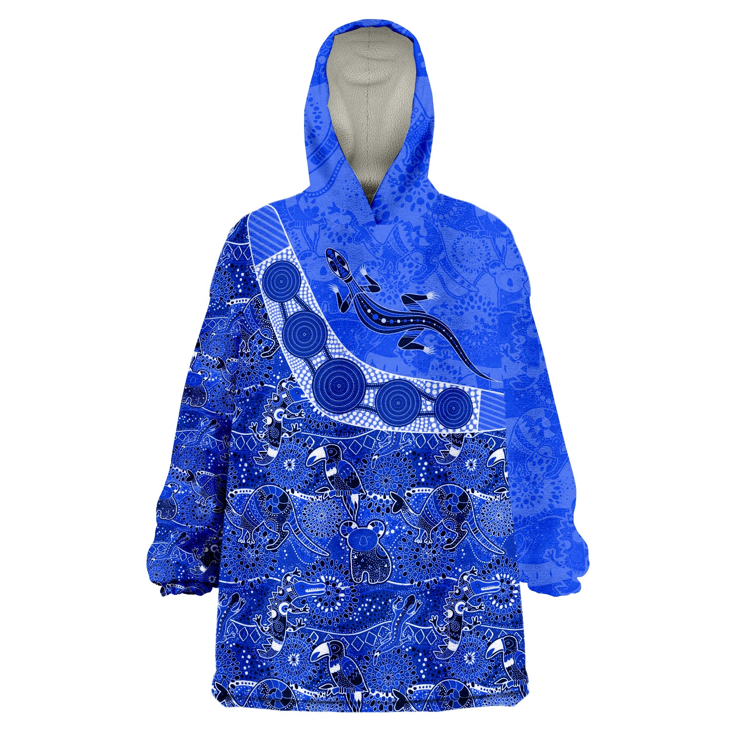 Aboriginal Lizard Patterns Boomerang Circle Dot Painting Ver.03 Wearable Blanket Hoodie - Vibe Hoodie Shop