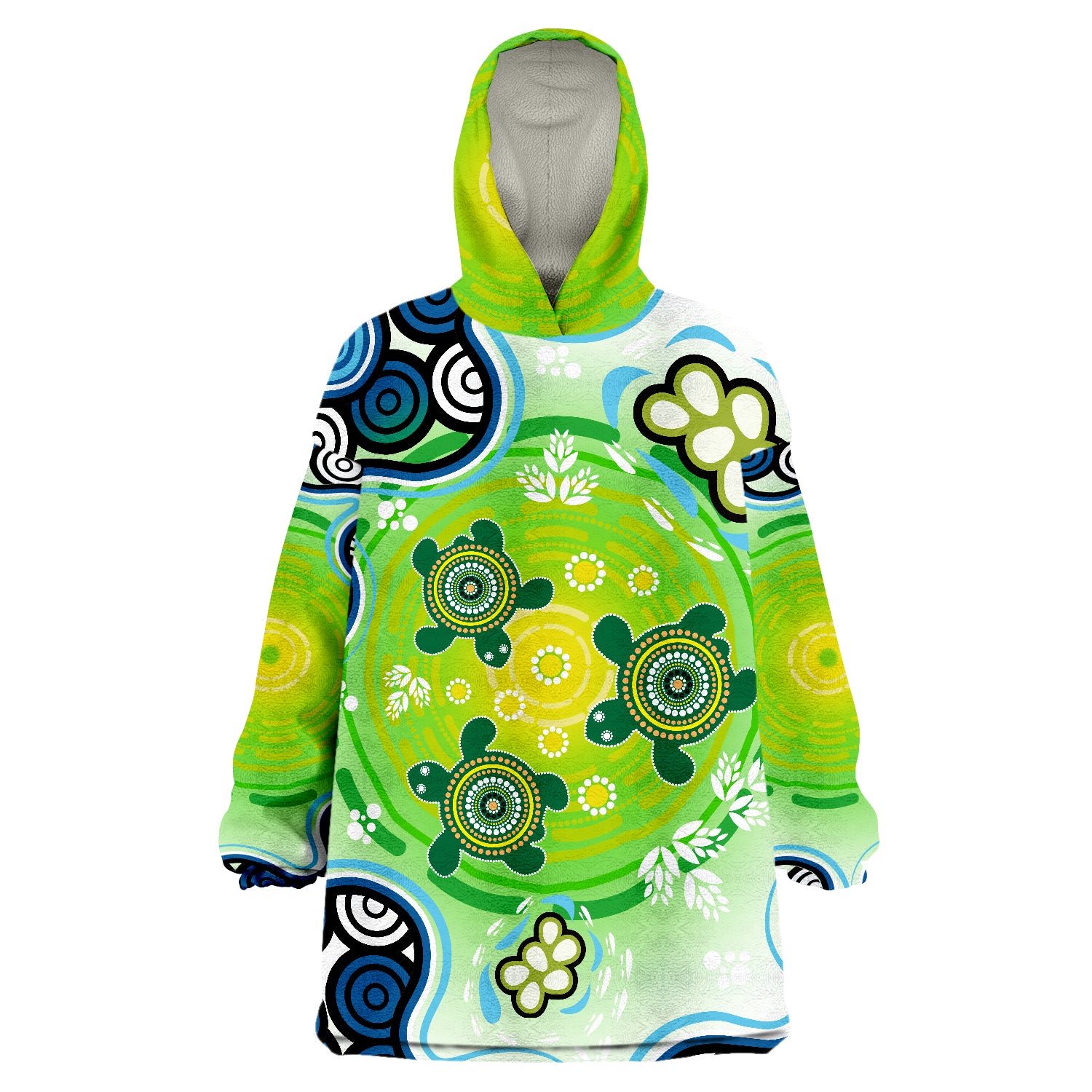 Aboriginal ndigenous Green Turtle Wearable Blanket Hoodie - Vibe Hoodie Shop