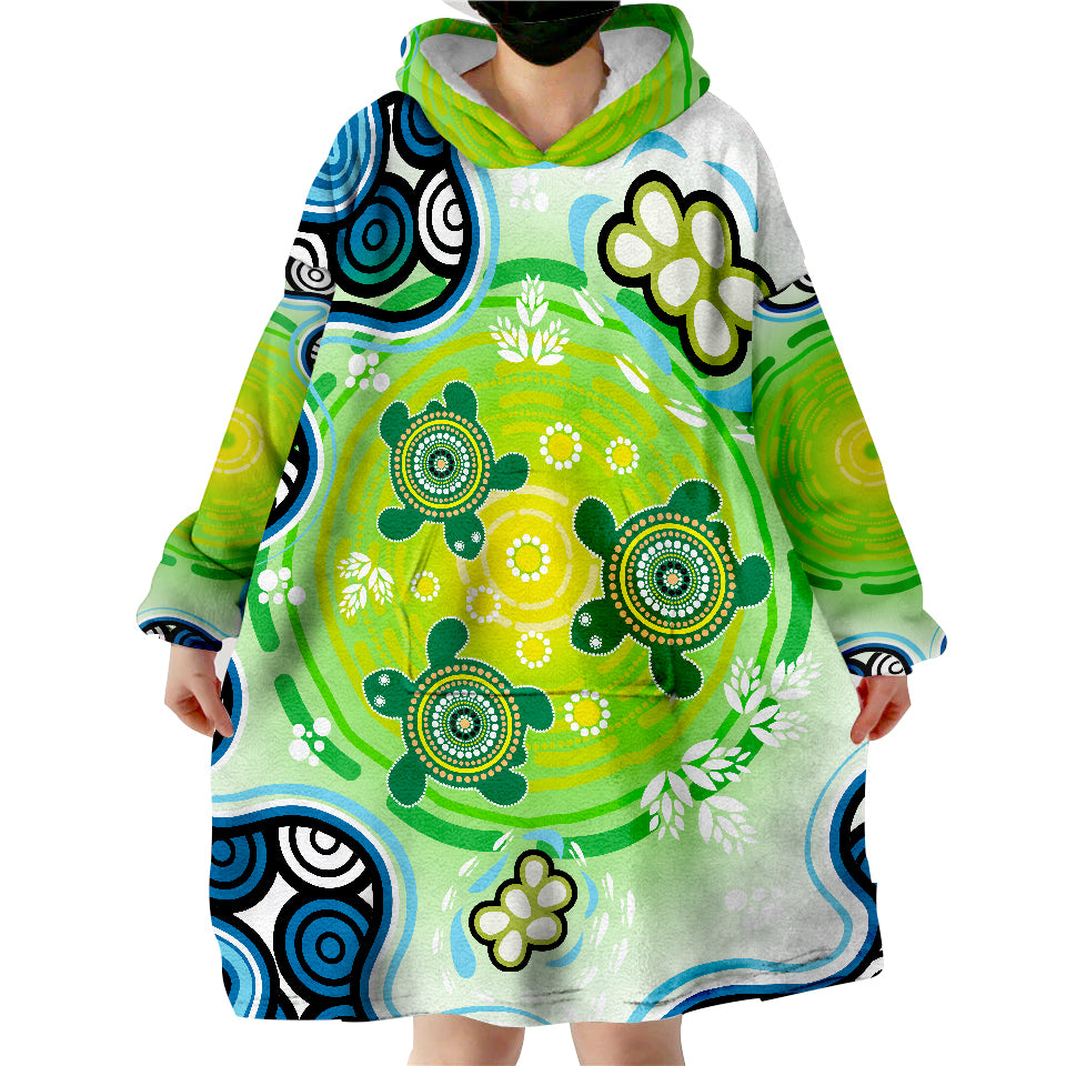 Aboriginal ndigenous Green Turtle Wearable Blanket Hoodie - Vibe Hoodie Shop