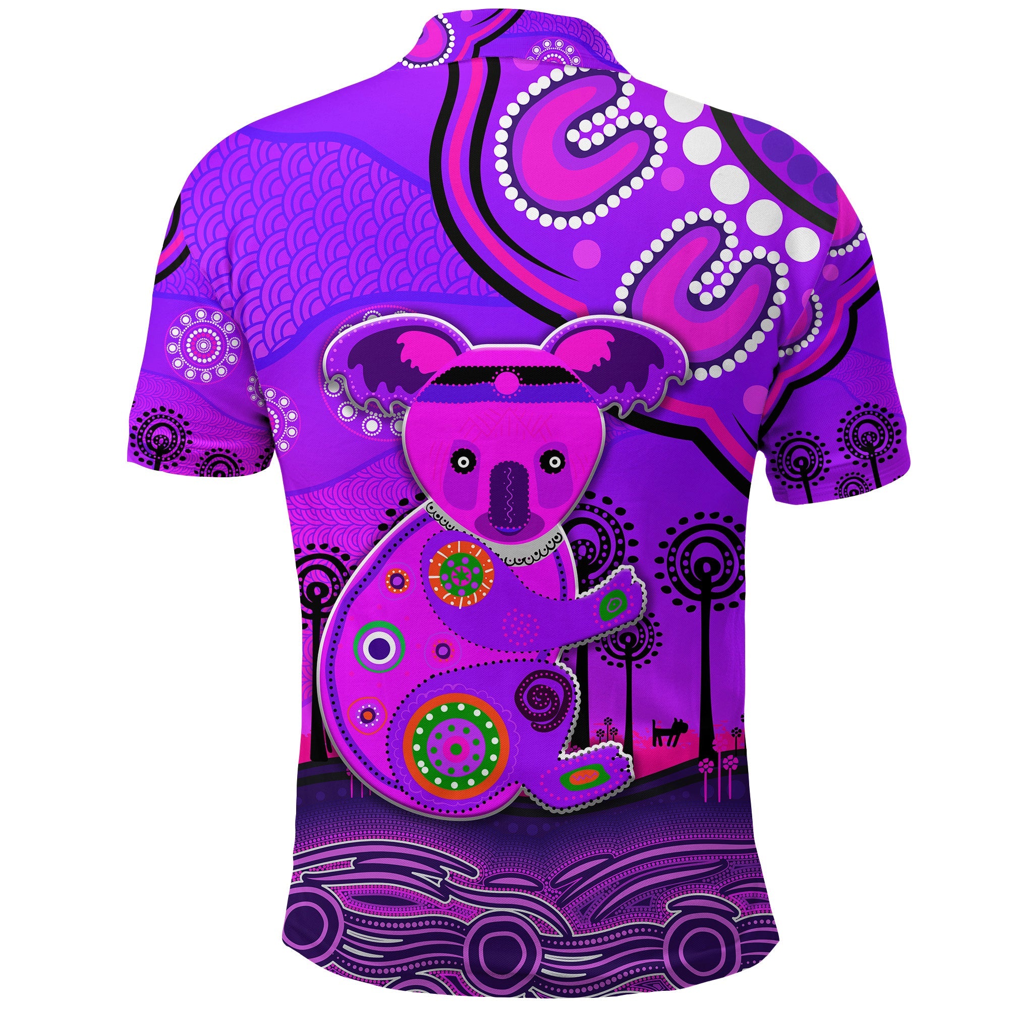 Aboriginal Art Koala Polo Shirt Indigenous Unique Vibes - Purple - Vibe Hoodie Shop