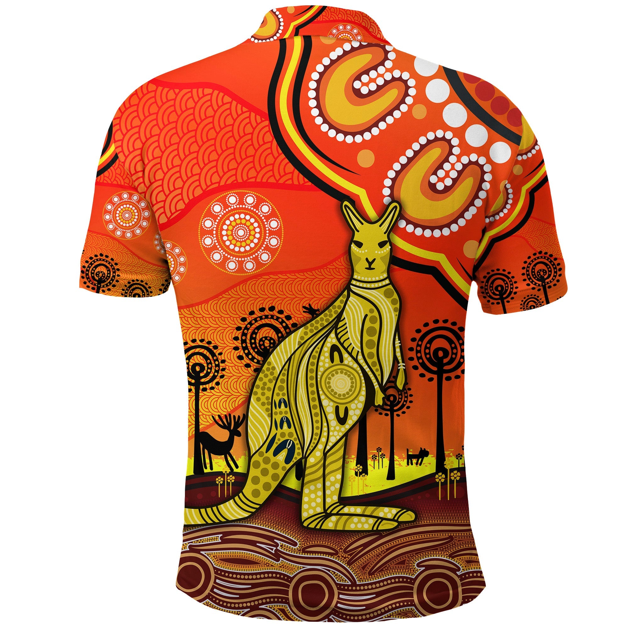 Aboriginal Art Kangaroo Polo Shirt Indigenous Unique Vibes - Orange - Vibe Hoodie Shop