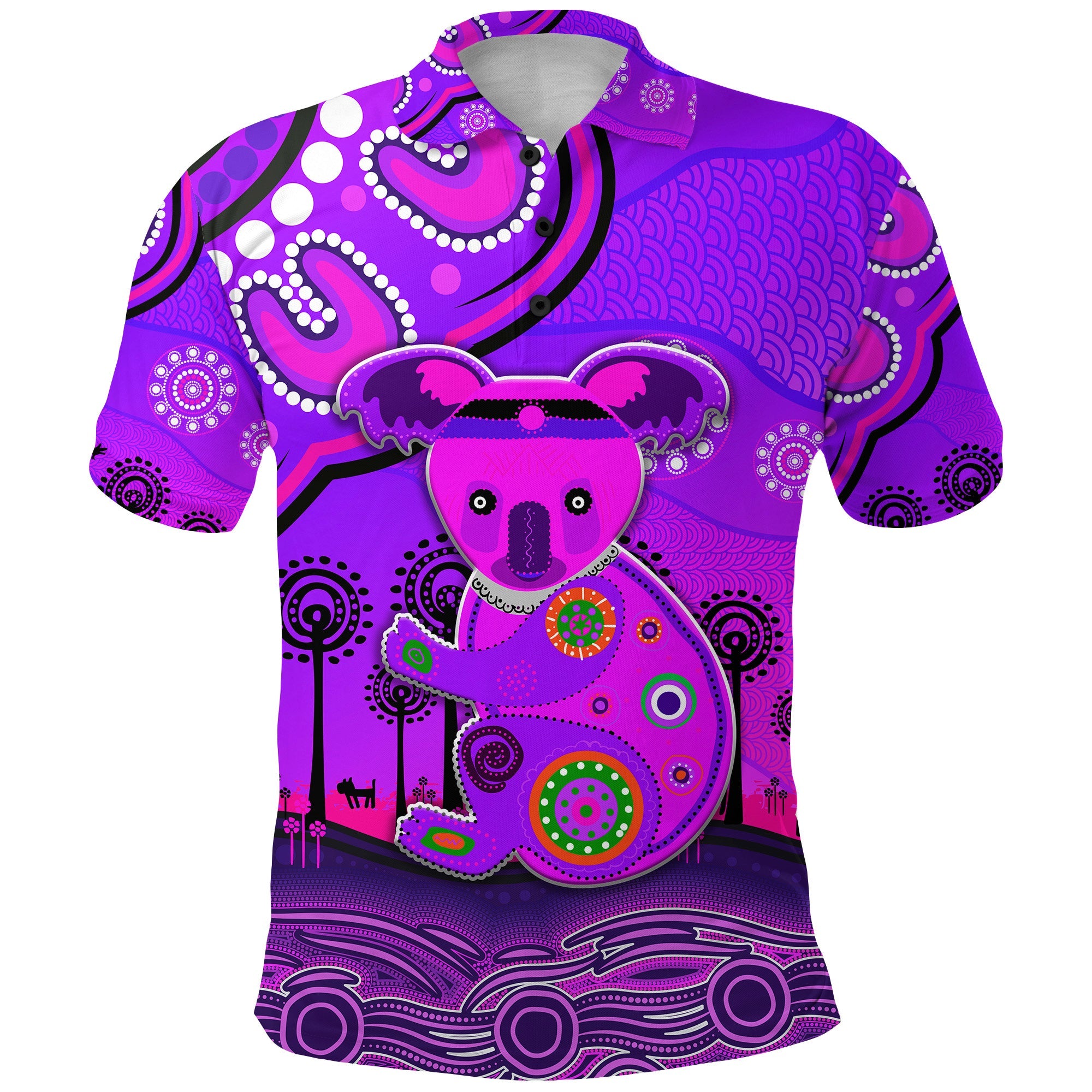 Aboriginal Art Koala Polo Shirt Indigenous Unique Vibes - Purple - Vibe Hoodie Shop