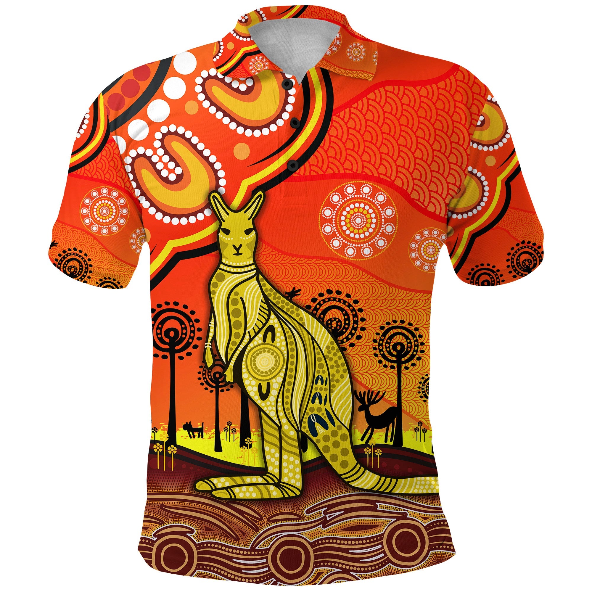 Aboriginal Art Kangaroo Polo Shirt Indigenous Unique Vibes - Orange - Vibe Hoodie Shop