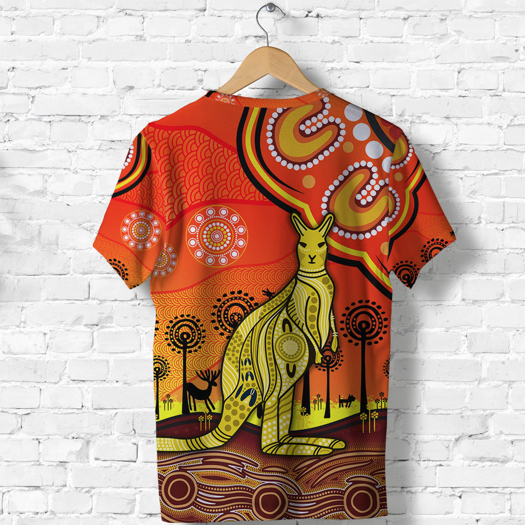 Aboriginal Art Kangaroo T shirt Indigenous Unique Vibes - Orange - Vibe Hoodie Shop