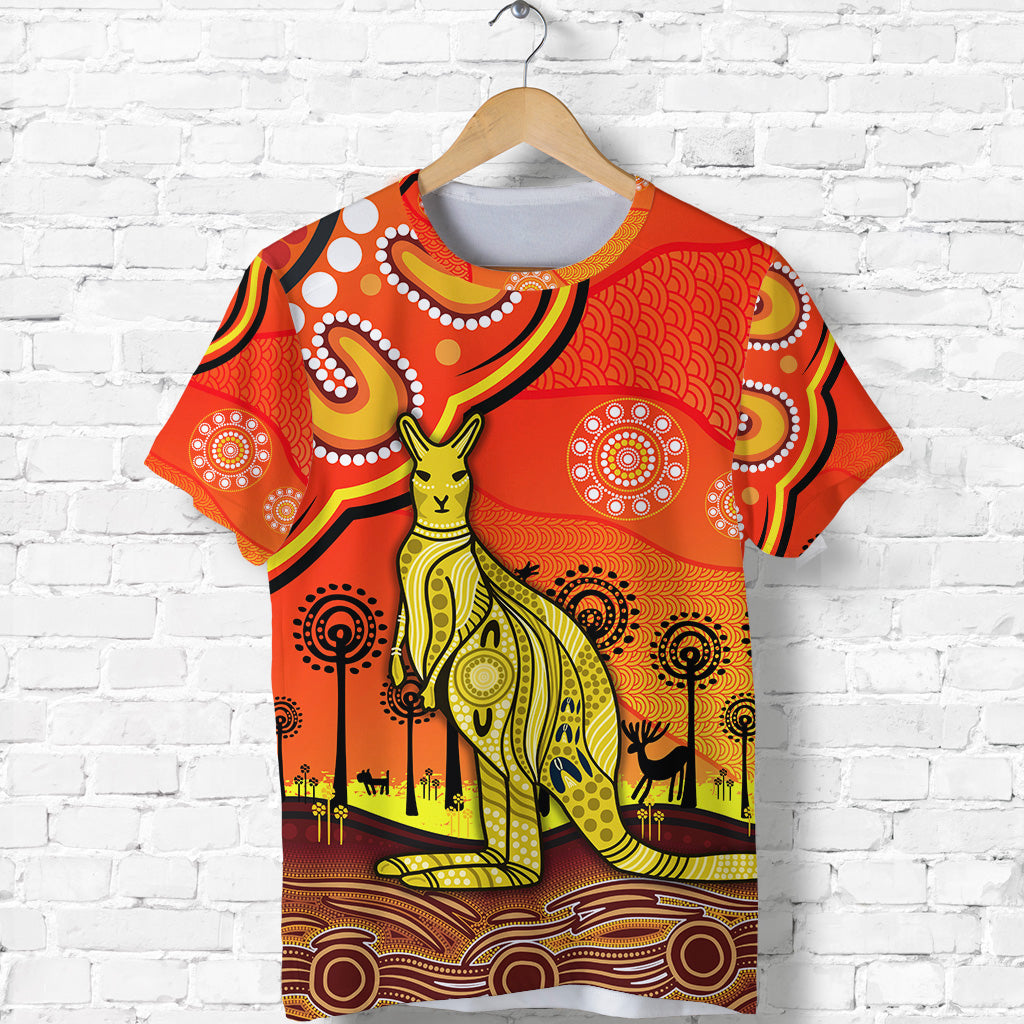 (Custom Personalised) Aboriginal Art Kangaroo T shirt Indigenous Unique Vibes - Orange - Vibe Hoodie Shop
