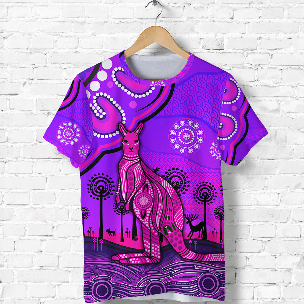 (Custom Personalised) Aboriginal Art Kangaroo T shirt Indigenous Unique Vibes - Purple - Vibe Hoodie Shop