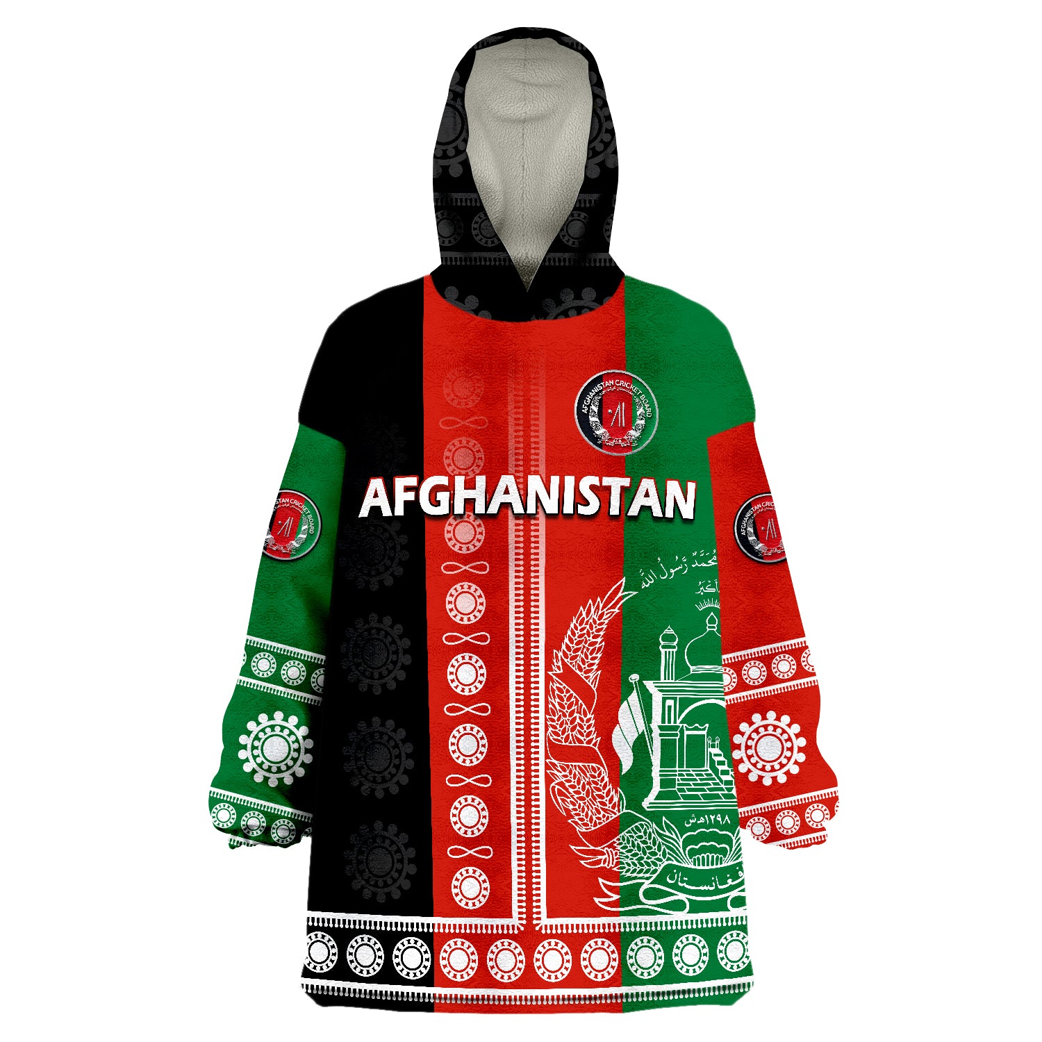 Afghanistan Men's Cricket Team Afghan Traditional Pattern Wearable Blanket Hoodie - Vibe Hoodie Shop