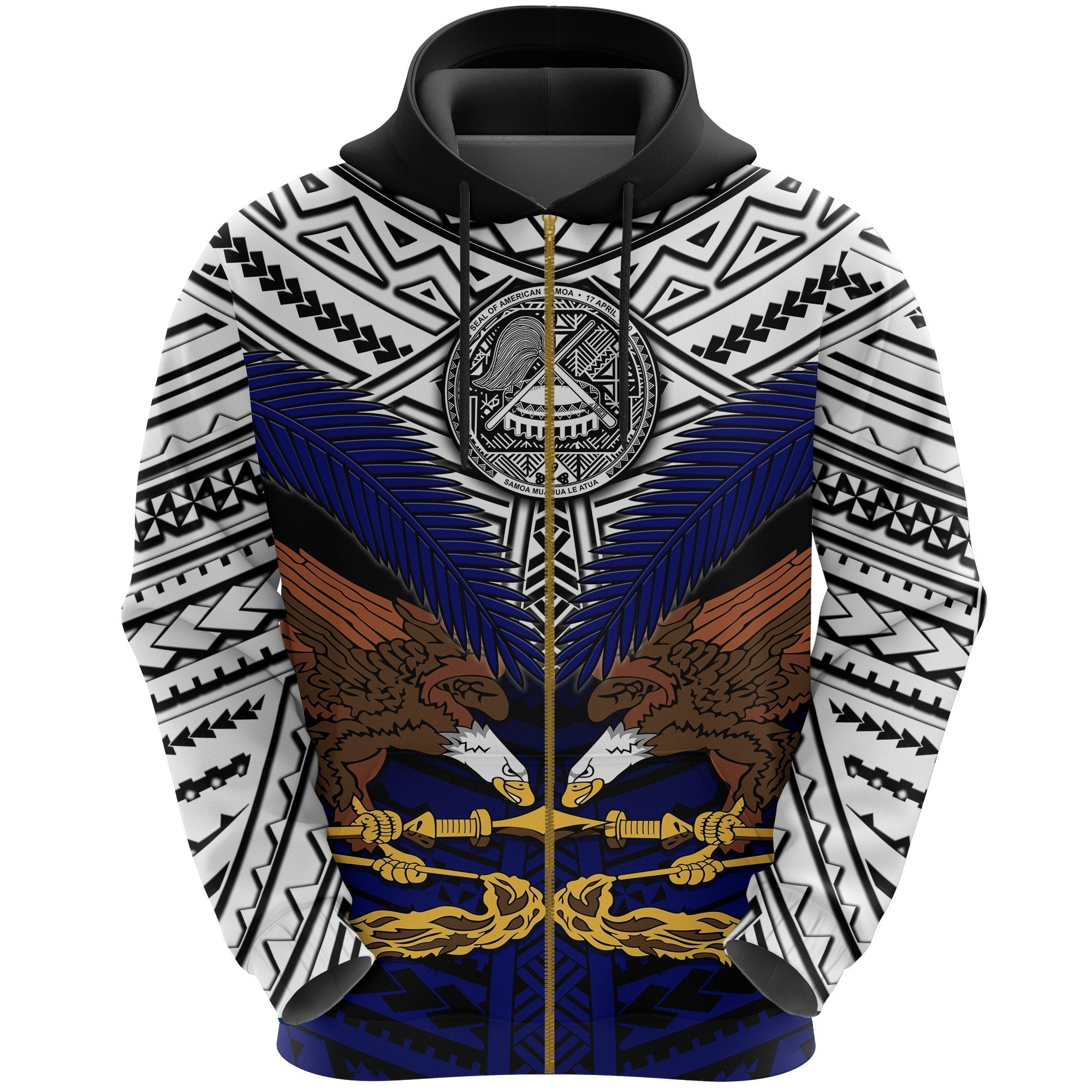 Seal Of American Samoa Zip Up Hoodie Eagle - Vibe Hoodie Shop