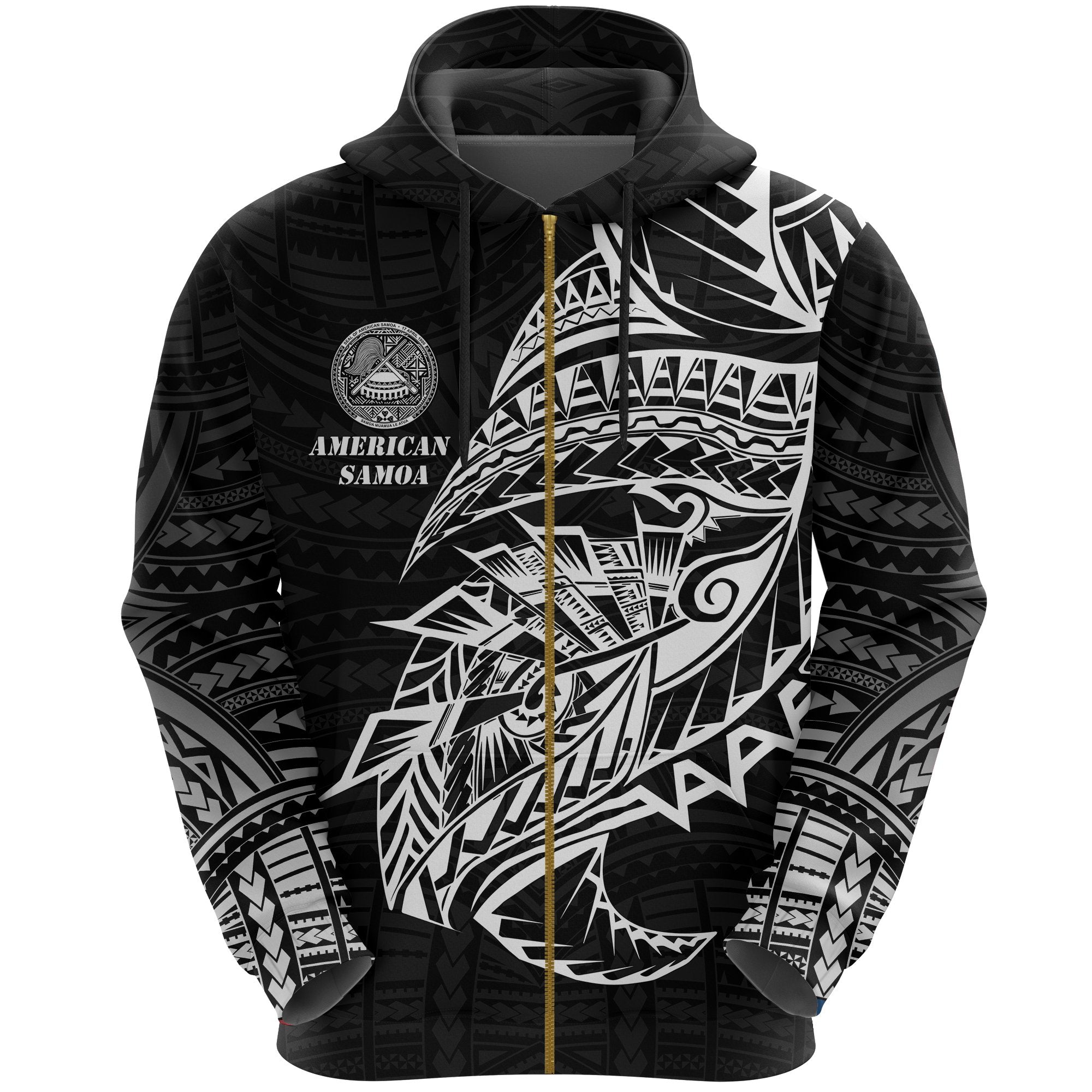 American Samoa Tattoo Zip Hoodie Polynesian Style - Vibe Hoodie Shop