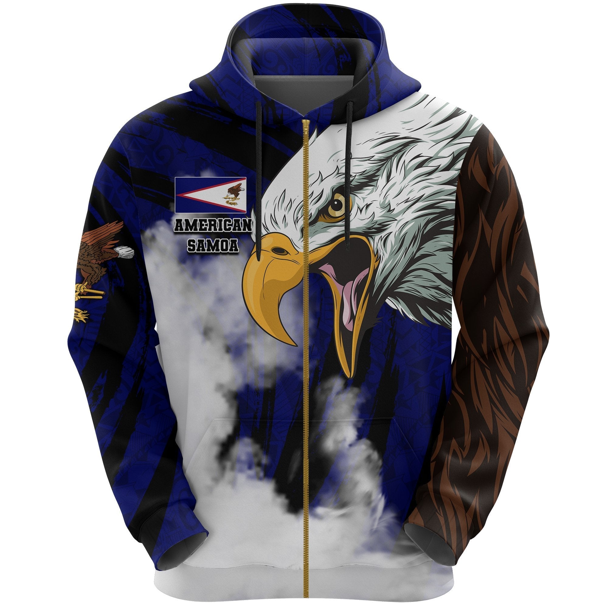 American Samoa Zip Hoodie Bald Eagle Powerful - Vibe Hoodie Shop