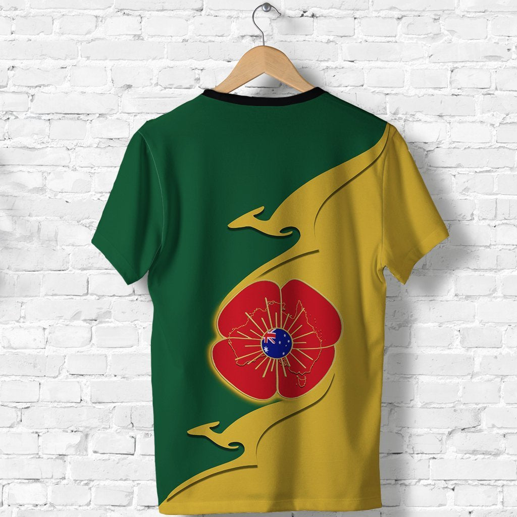 ANZAC T shirt - Lest We Forget Poppy Map Kangaroo - Vibe Hoodie Shop