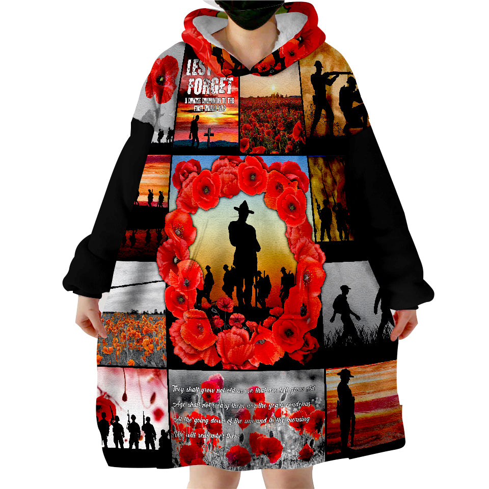 ANZAC Day Lest We Forget Banner Wearable Blanket Hoodie - Vibe Hoodie Shop