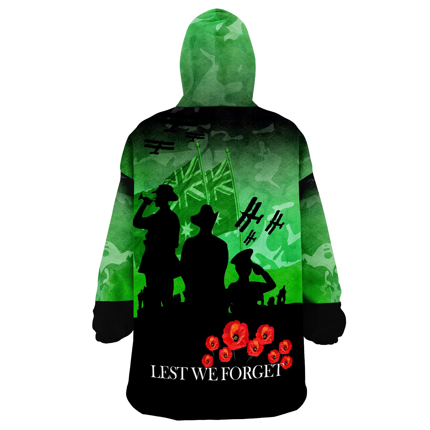 ANZAC Heroes New Zealand Green Lest We Forget Wearable Blanket Hoodie - Vibe Hoodie Shop