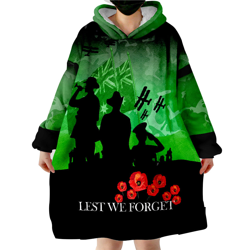 ANZAC Heroes New Zealand Green Lest We Forget Wearable Blanket Hoodie - Vibe Hoodie Shop