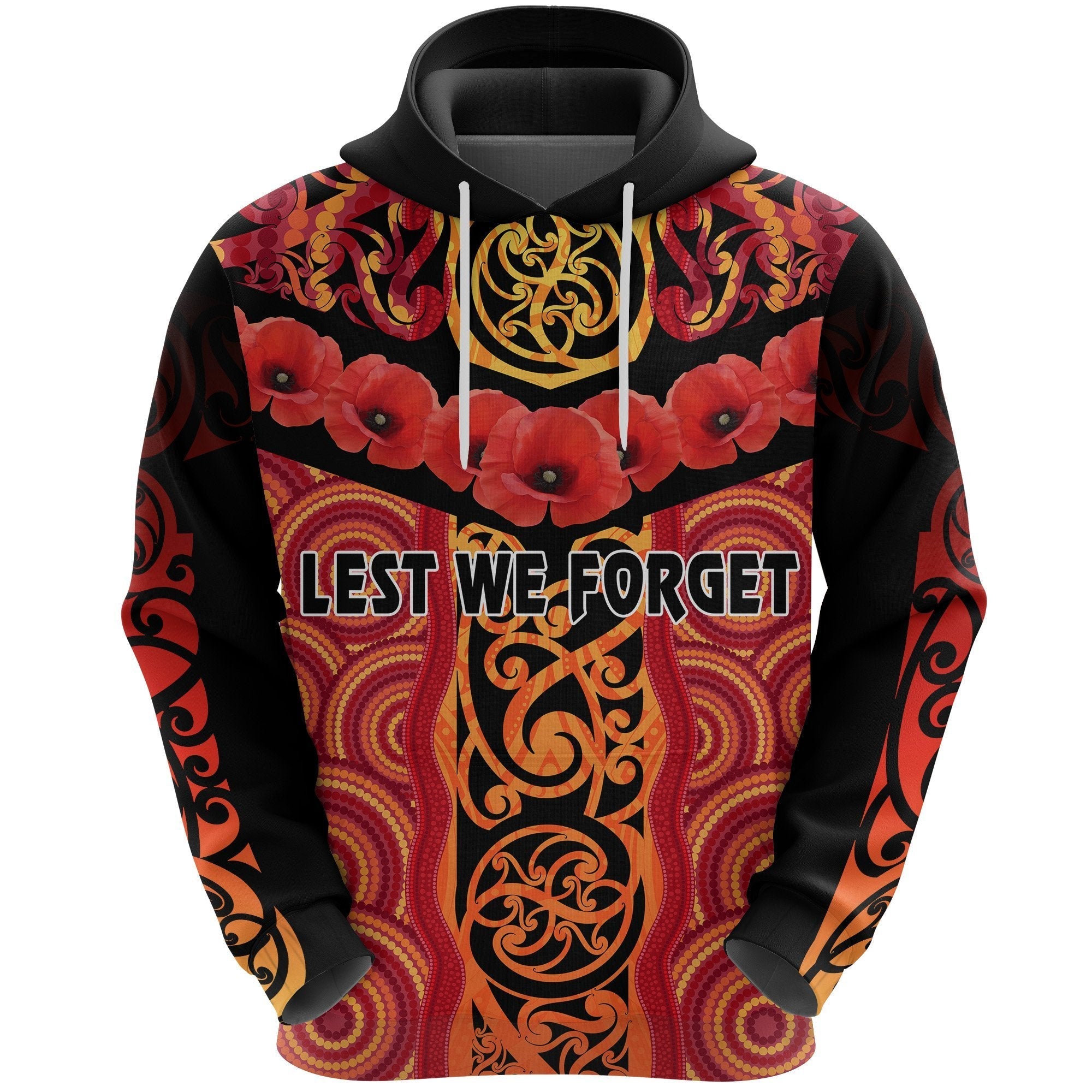 ANZAC Lest We Forget Poppy Hoodie New Zealand Maori Silver Fern - Australia Aboriginal - Vibe Hoodie Shop