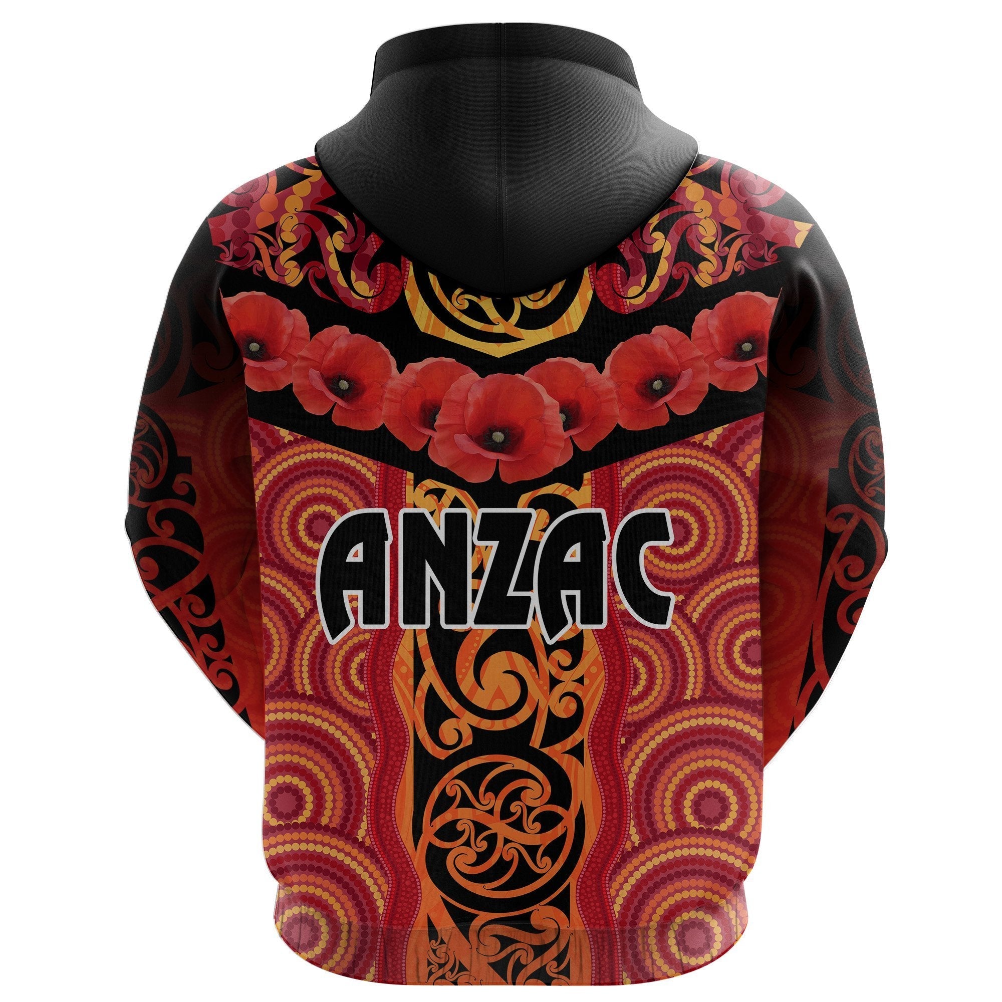 ANZAC Lest We Forget Poppy Hoodie New Zealand Maori Silver Fern - Australia Aboriginal - Vibe Hoodie Shop