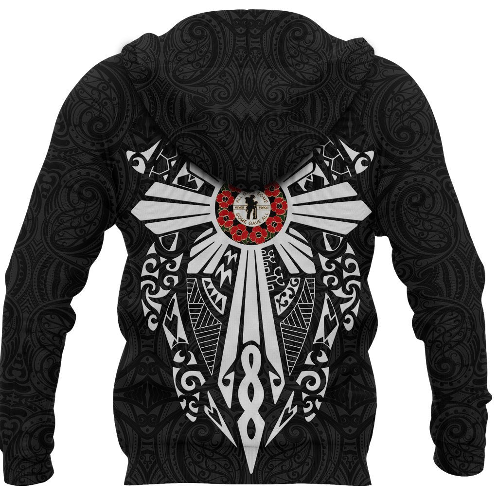 New Zealand ANZAC Zip Up Hoodie, Lest We Forget Maori Cross Tattoo Zipper Hoodie - Vibe Hoodie Shop